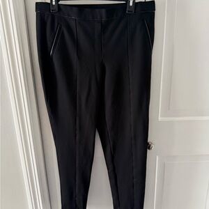 Anne Klein Black Slim Ponte Trousers with Faux Leather Pocket Trim